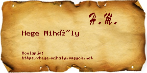 Hege Mihály névjegykártya